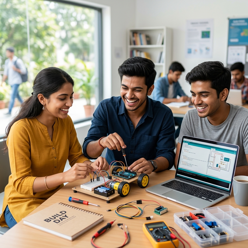 Students building robots at Vitxpert Academy in Ambala